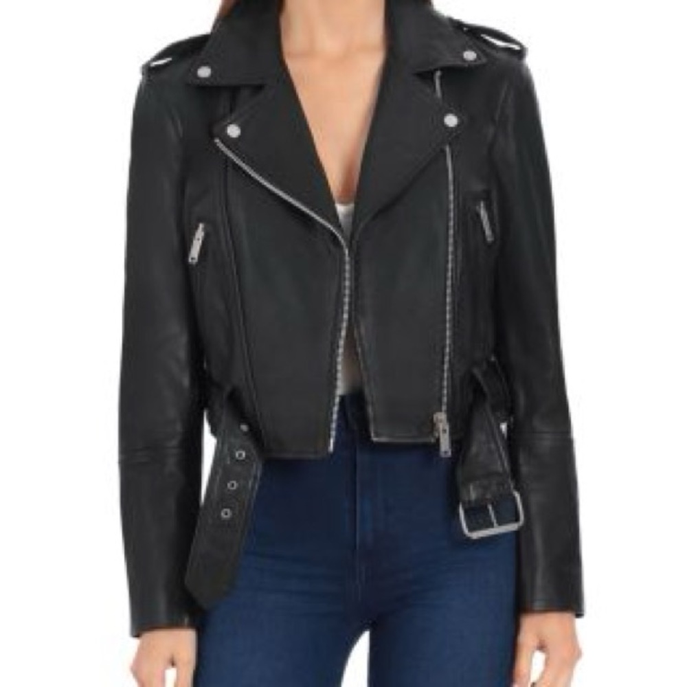 Avec Les Filles Genuine Cropped Genuine Leather Moto Jacket size medium